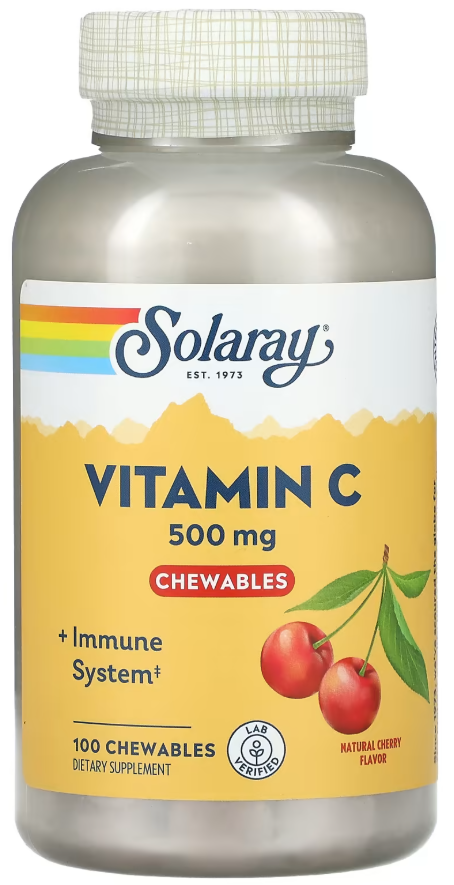 Витамин С Solaray Vitamin C Chewables Вишня 500 мг 100 жевательных таблеток