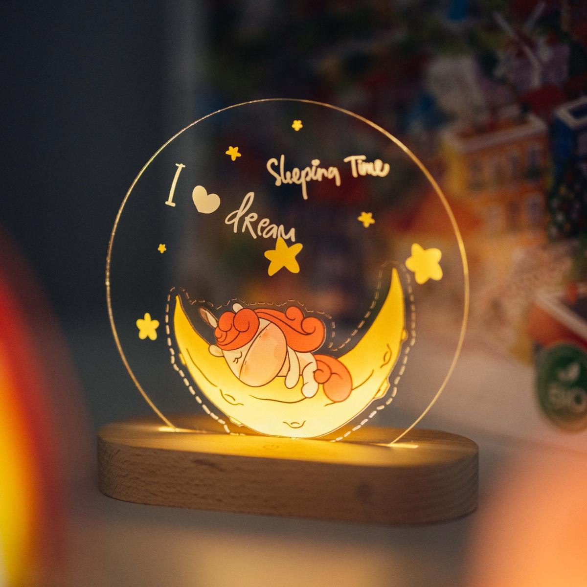 Ночник Единорог на луне из дерева (13486011)