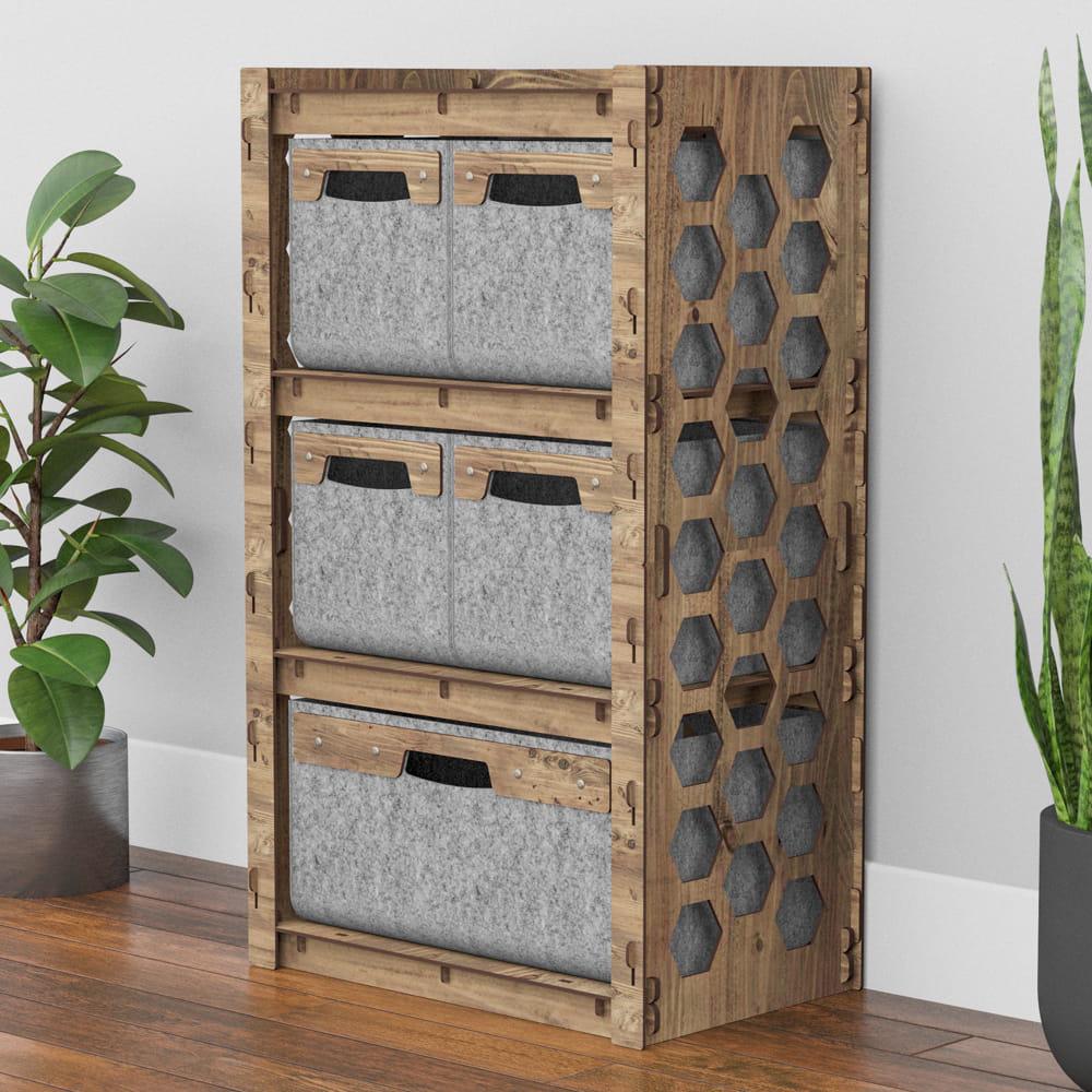 Комод в спальню из дерева Hexagonica Honeycomb на 5 ящиков серые корзины 900х528х345 мм (111341) - фото 5