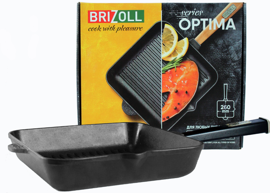 Сковорода-гриль Brizoll Optima чугунная 26х26 см Black (O262650G-P1) - фото 2