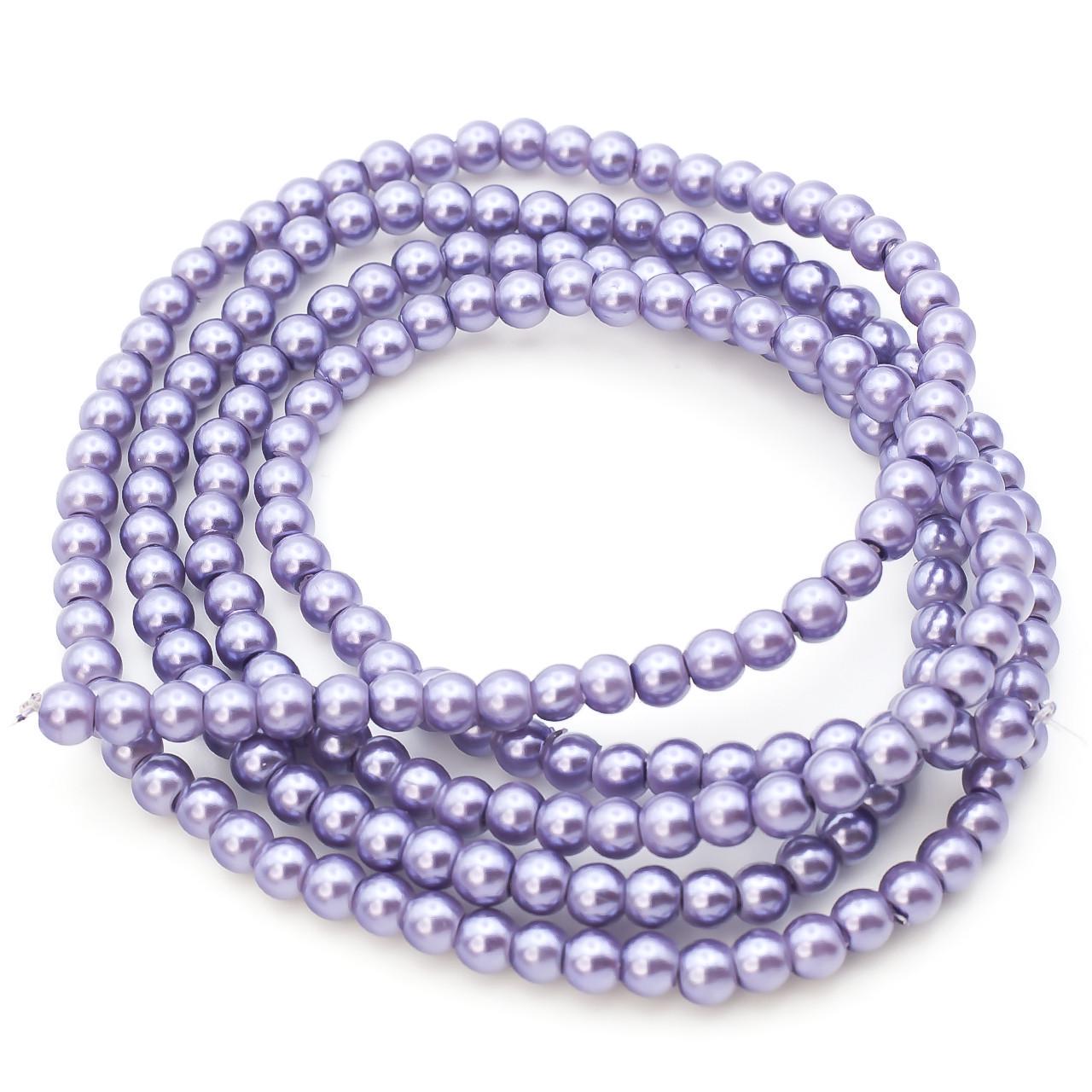 Бусины стеклянные на нитке под жемчуг 4 мм 80 см 209 шт. Фиолетово-голубой (БЖ0004к47)