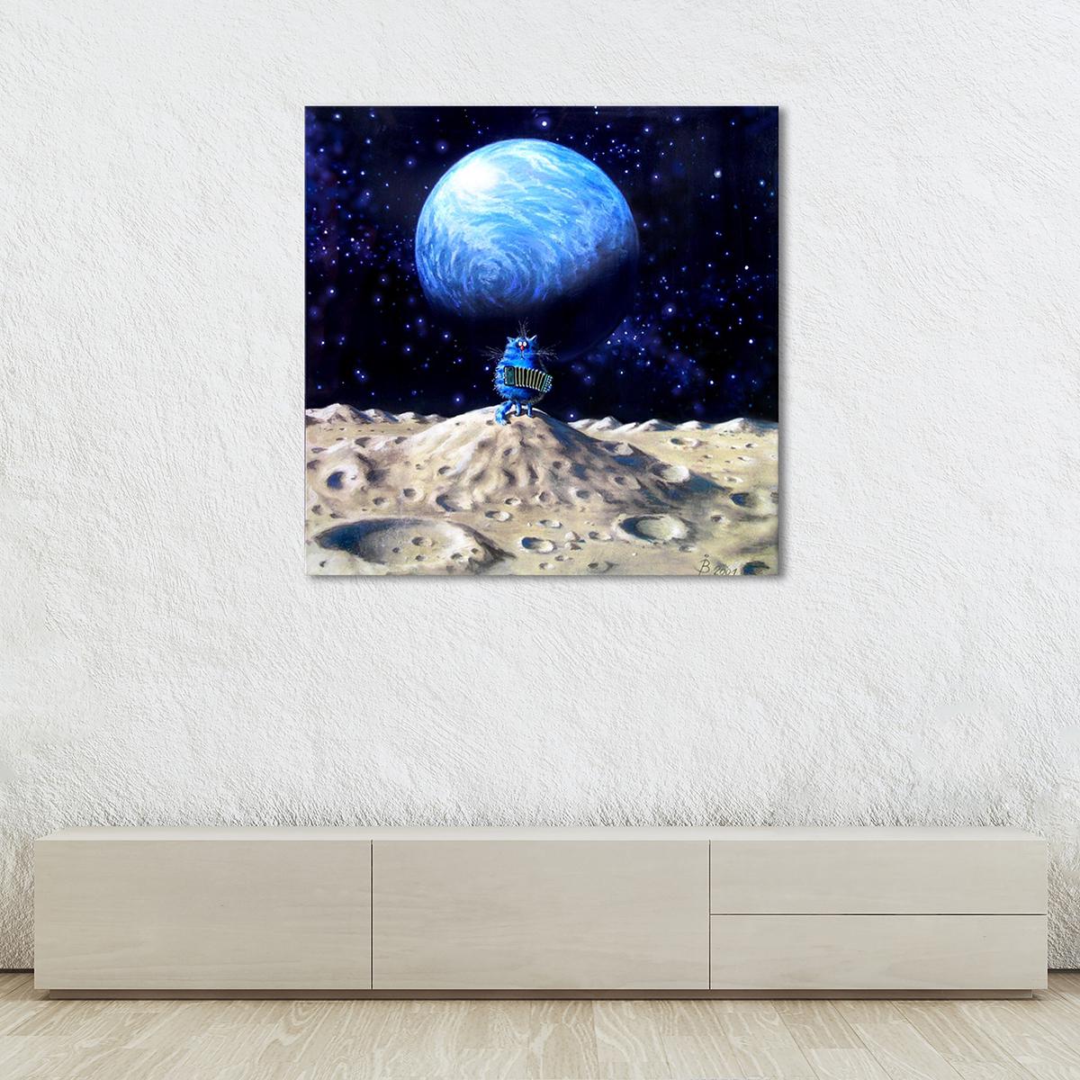 Модульная картина Кот на Луне 1 модуль 80x80 см Модульная картина Кот на Луне 1 модуль 80x80 см