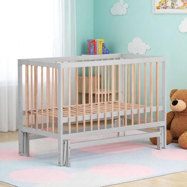 Ліжечко для новонароджених Sofia 2 з маятником дерев'яне Сірий/Натуральний (Kuz57)