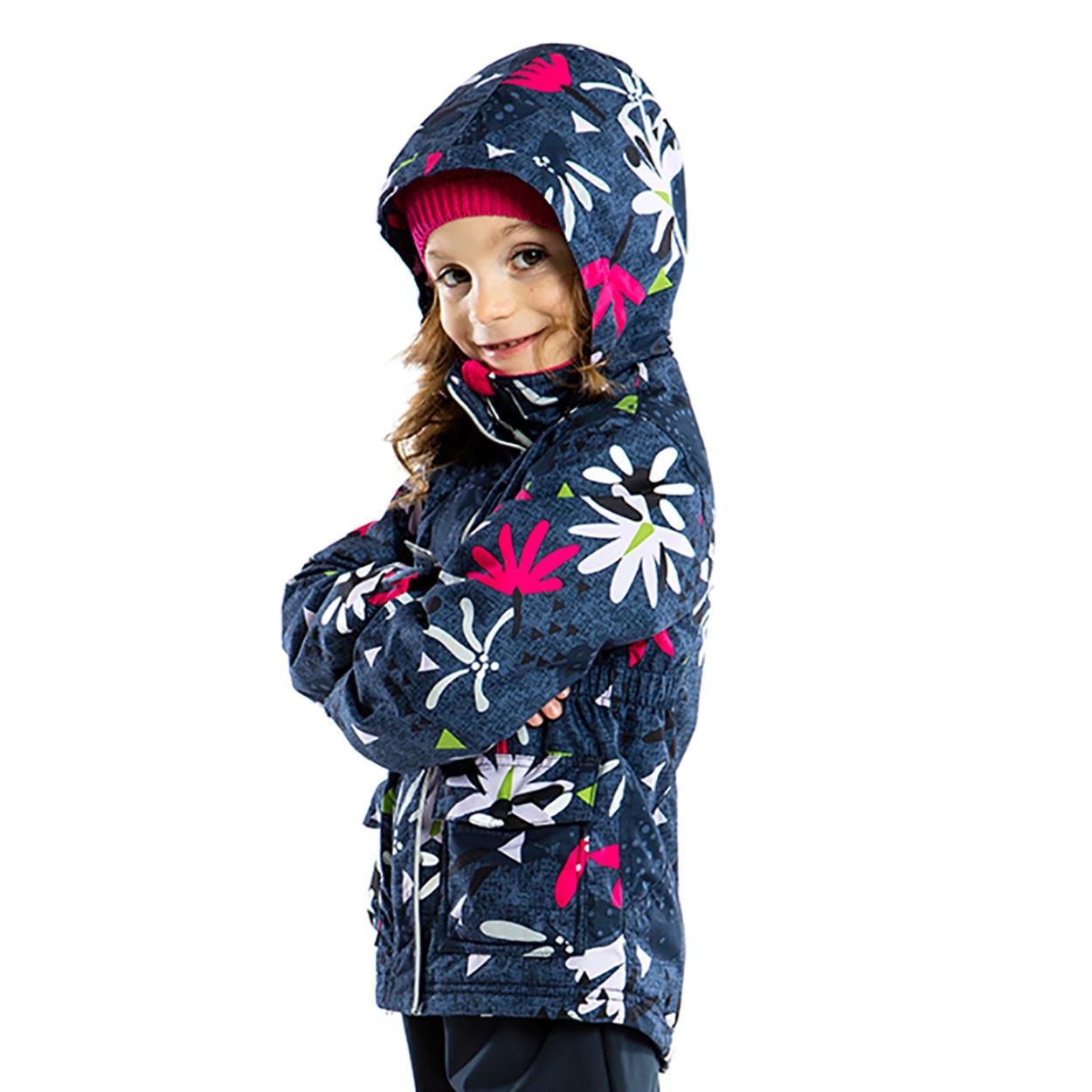 Куртка детская демисезонная Nano S17J256 для девочки на флисе 118-126 см Темно-синий (S17J256-Flower-6x) - фото 3