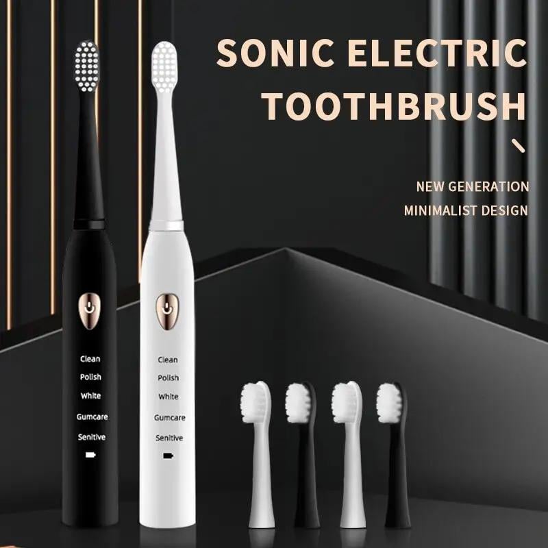 Електрична зубна щітка ультразвукова SONIC TOOTHBRUSH IPX7 на акумуляторі зі змінними насадками від USB Чорний - фото 2