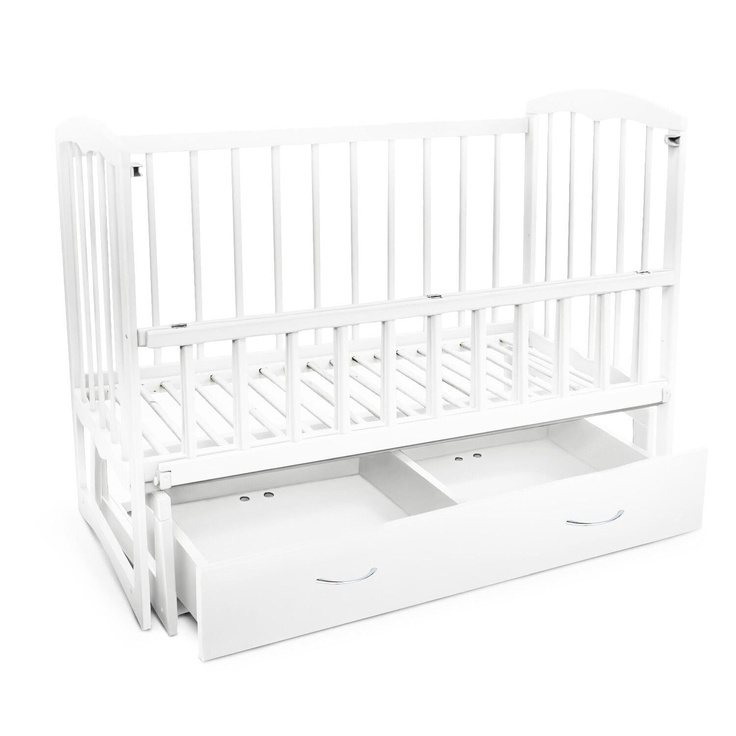 Детская кроватка "Спим" из ольхи с маятником/ящиком и откидным бортиком Серый (23642406)