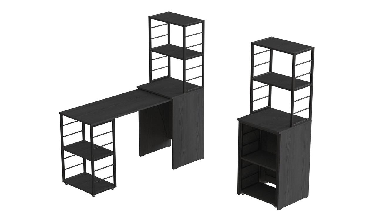 Стол-тумба трансформер Ferrum-decor Смарт 3/1 с этажеркой металл/ДСП 16 мм 1430x1450x500 мм Черный/Сосная Кембра (FRD-105111) - фото 6