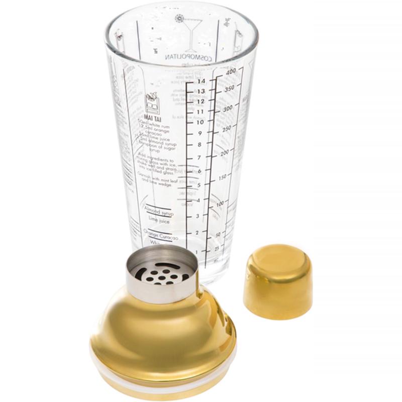 Шейкер для коктейлів Lesko KM-40G скляний 400 мл Gold (2662091741) - фото 2