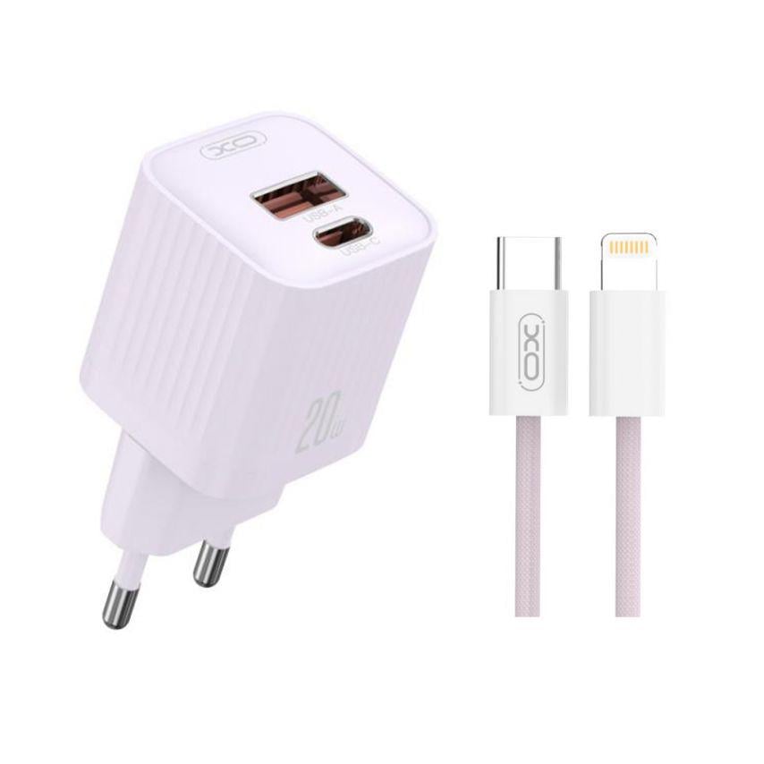 Адаптер Xo L147 PD_20 W/QC3.0_18 W/Data Cable Type-C to Lightning purple