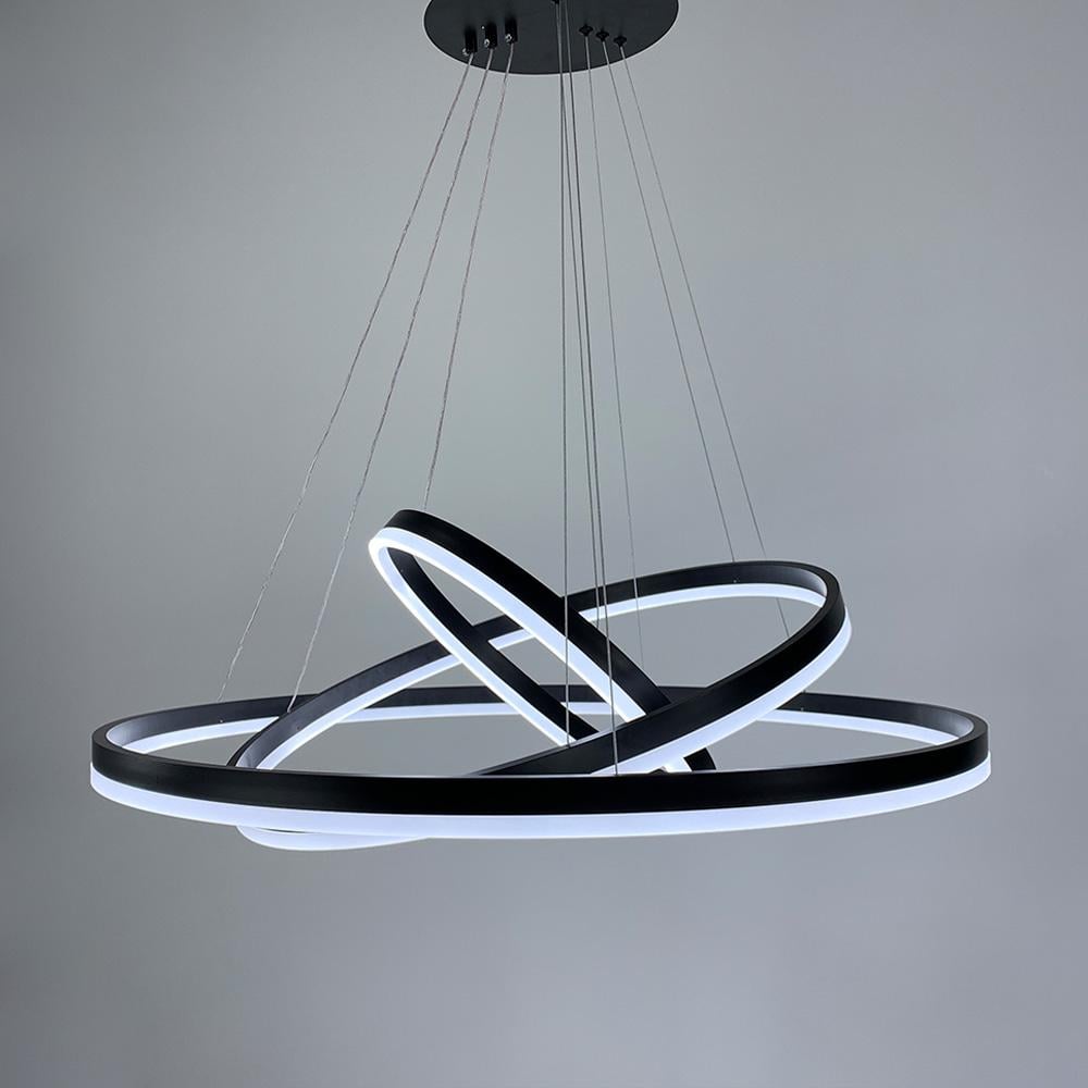 Люстра підвісна світлодіодна Light House LNF-17538/152W у вигляді трьох кілець 80/60/40 см Чорний