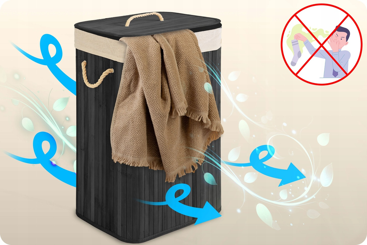 Кошик для білизни бамбуковий Massido 1 відділення знімна вкладка 72 л 61х42х32 см Чорний - фото 3 Кошик для білизни бамбуковий Massido 1 відділення знімна вкладка 72 л 61х42х32 см Чорний - фото 3