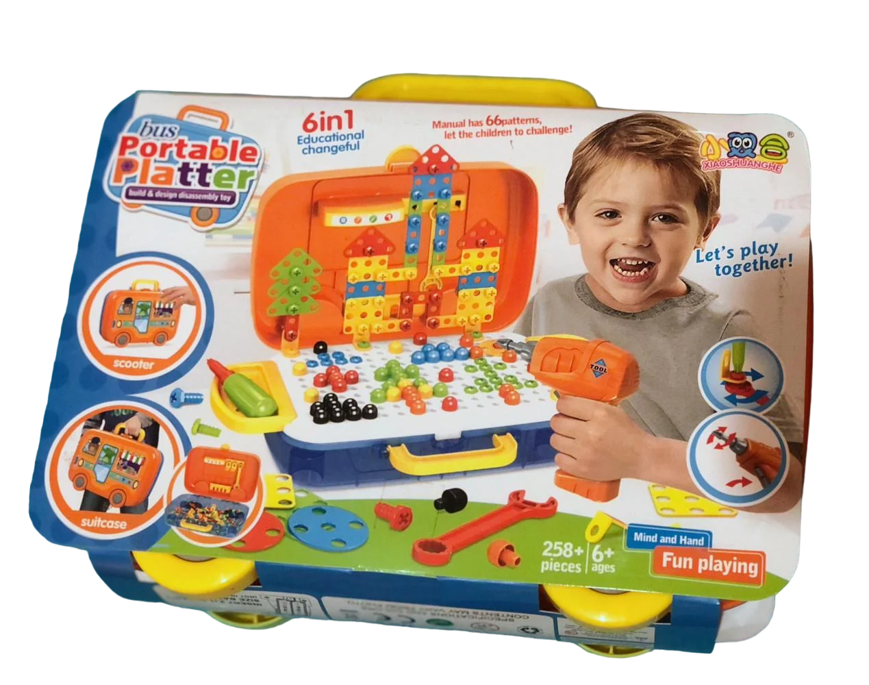 Конструктор-мозаїка Portable Platter 6в1 розвиваючий з дрилем 258 деталей (54472)