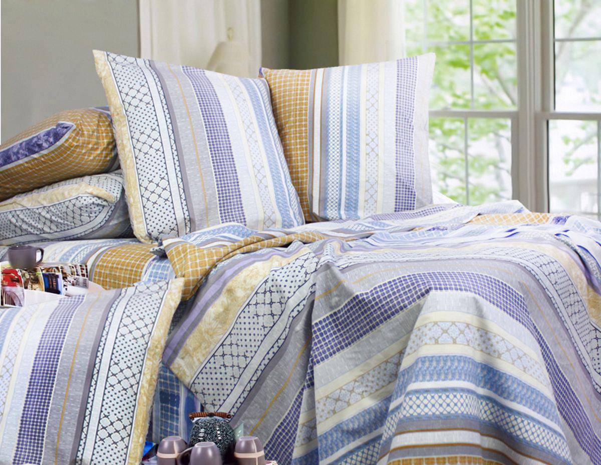 Комплект постельного белья семейный Еней-плюс Р0065 Серый/Бежевый/Синий