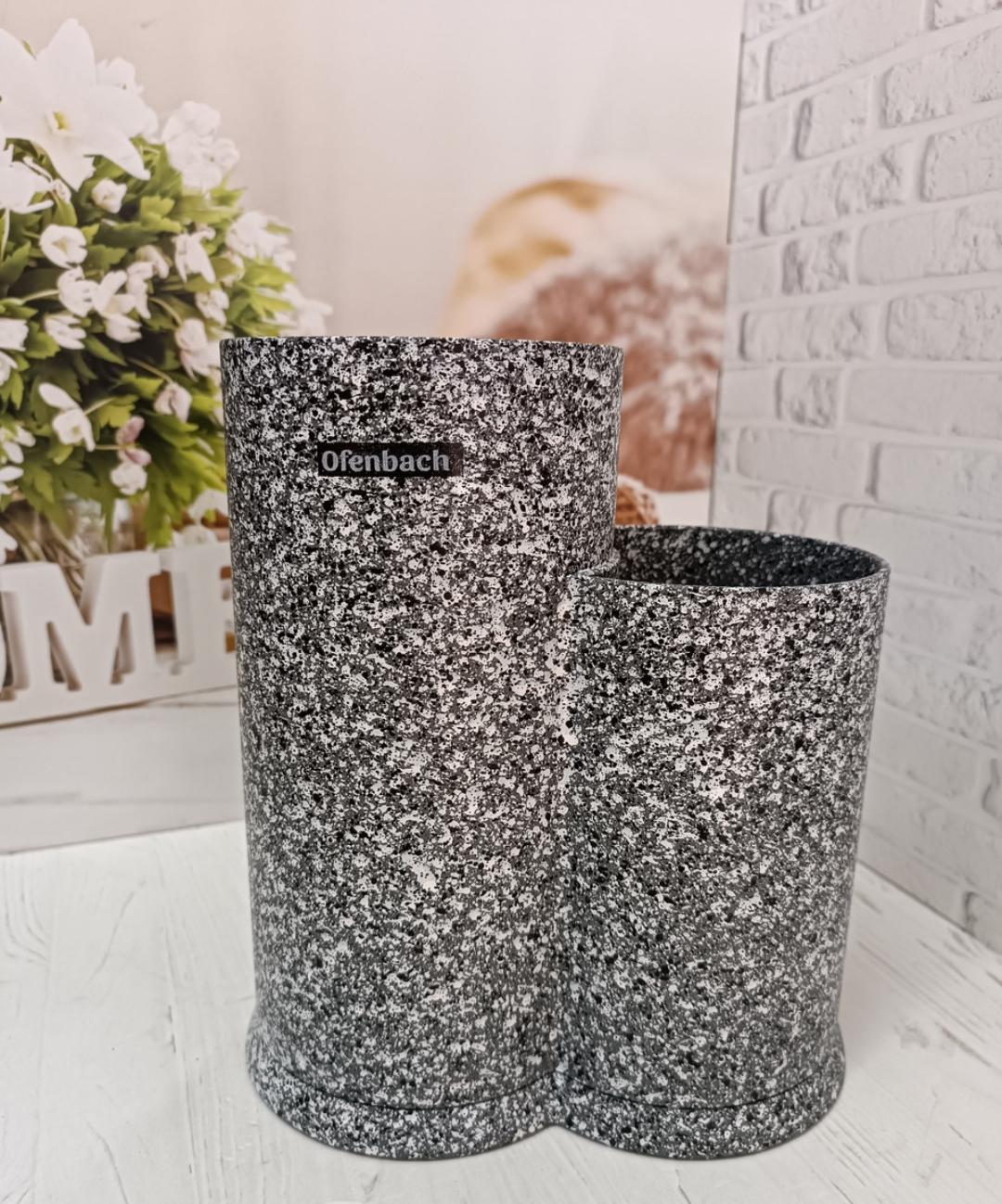 Підставка-колода для кухонних ножів Ofenbach подвійна кругла 10х19х23 см Grey Marble (17923860)