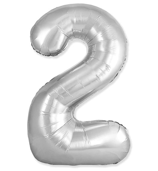 Шарик Цифра 2 Slim 1 м Серебреный (1356199)