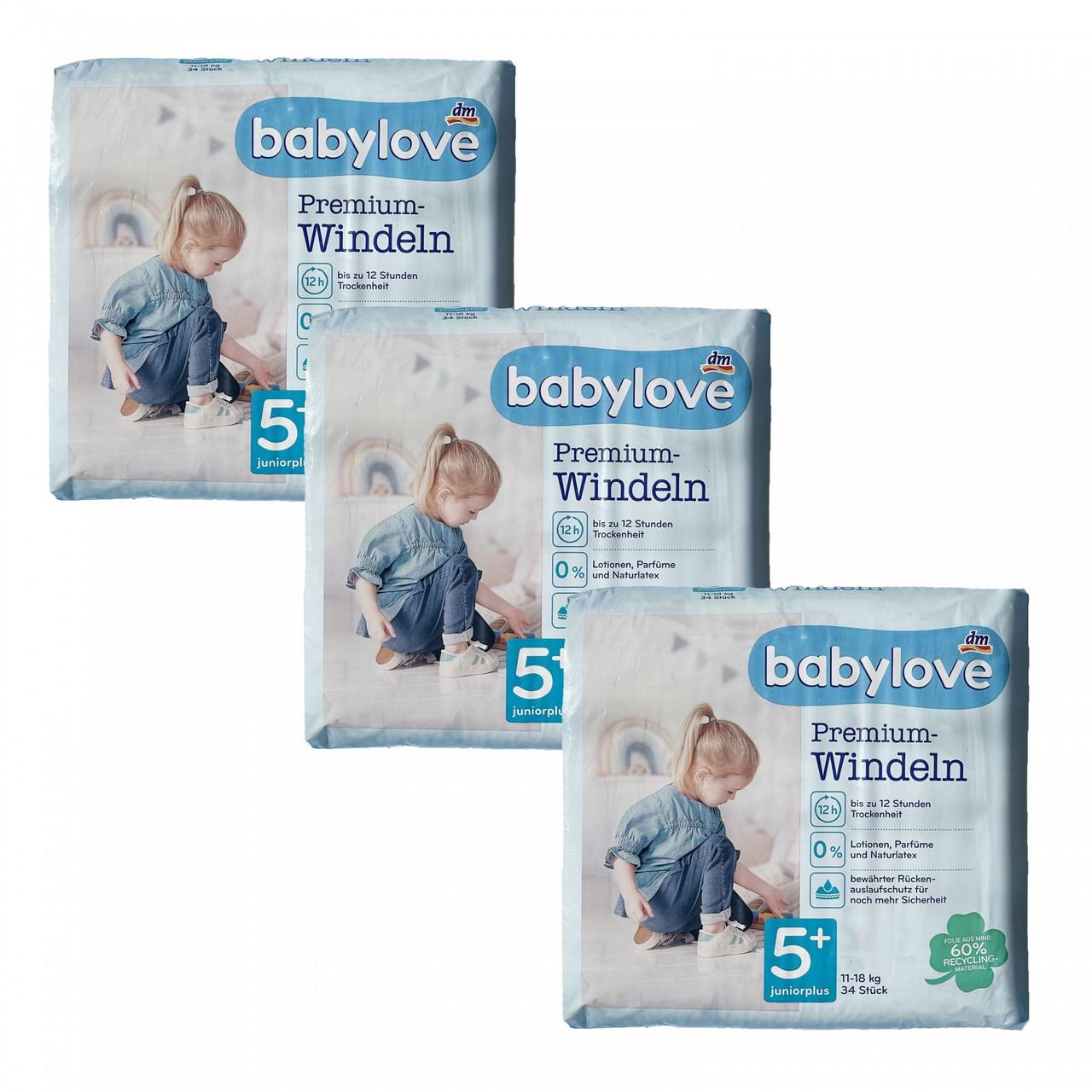 Підгузки дитячі одноразові Babylove Premium 5+ Juniorplus 11-18 кг 102 шт. (2010299912)