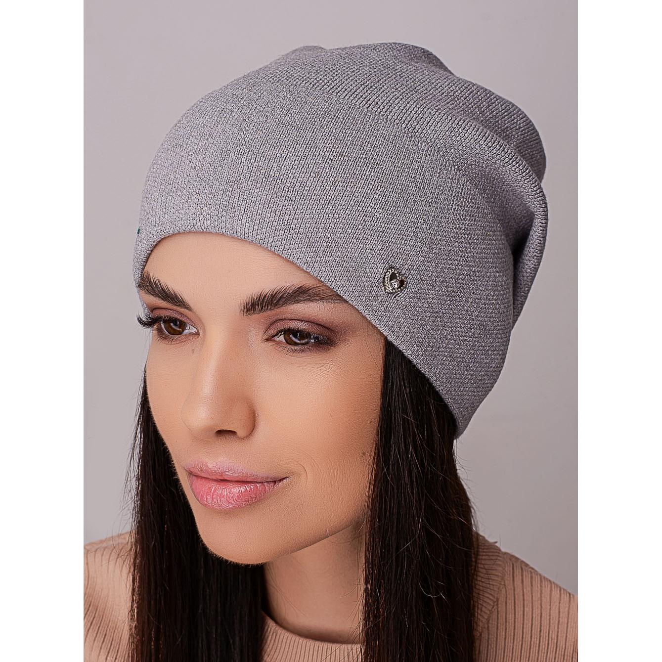 Шапка женская Leks ИНДИГО без подкладки шерстяная с отворотом гладкого вязания one size Серый средний (215466) - фото 1