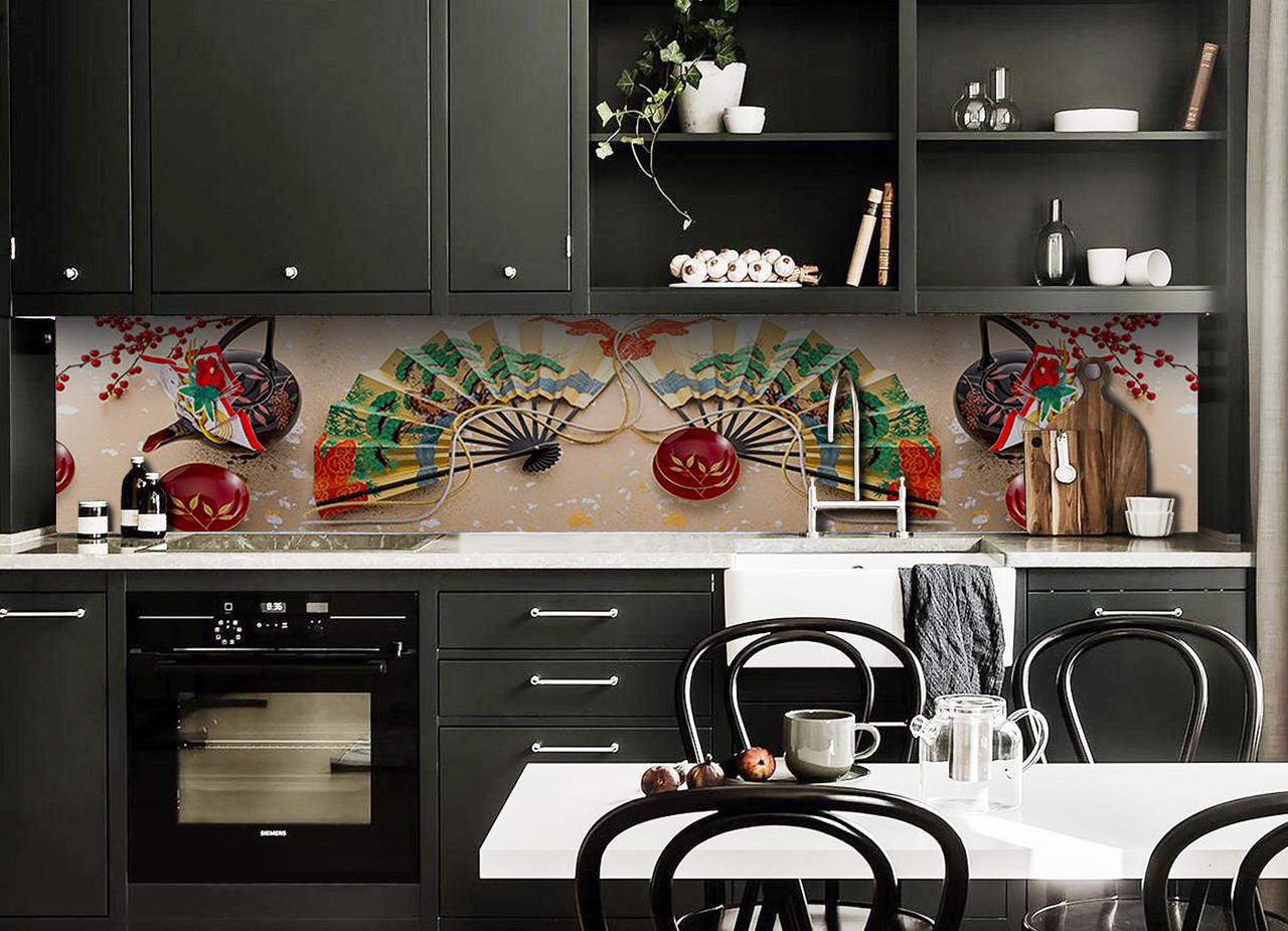 Кухонный фартук Восточный веер из самоклеющейся виниловой пленки 65х250 см Бежевый