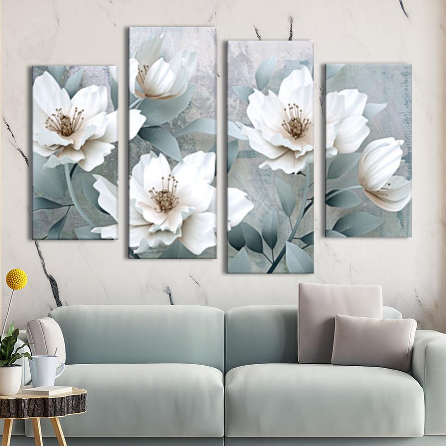 Картина модульная из 4 частей Белые цветы L 129x90 см (MK412841)