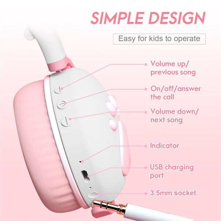 Наушники беспроводные Bluetooth BK-1 с ушками котика Бело-розовый (26389228) - фото 5