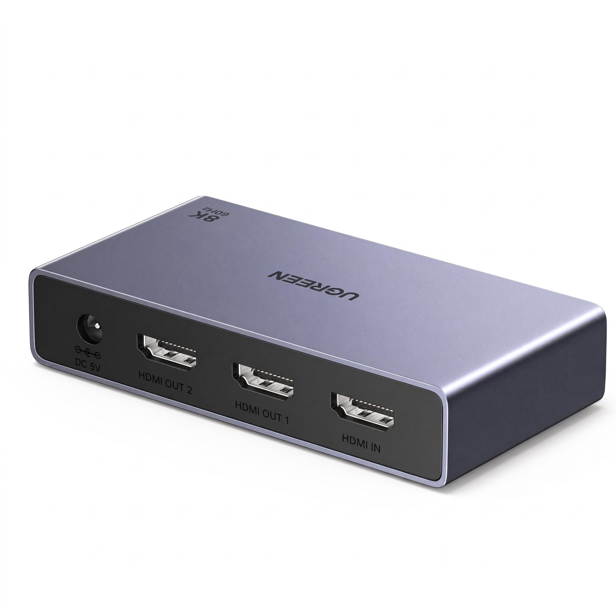 Разветвитель HDMI UGREEN CM694 1-2 HDMI 2.1 с входным кабелем до 1 м и выходными до 2 м Серый (25149)
