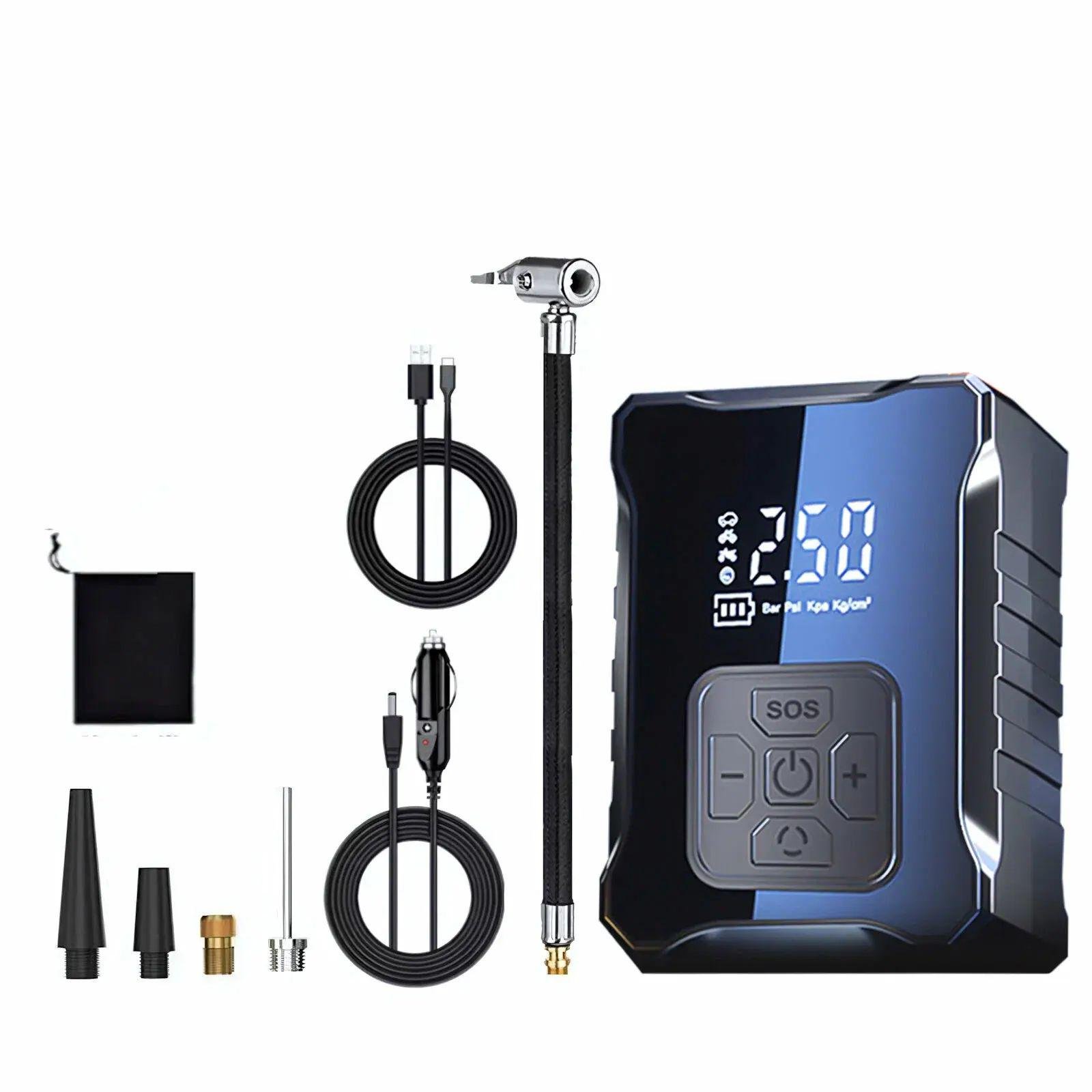 Компрессор автомобильный с дисплеем/Power Bank и встроенным фонариком 6000 mAh 150 PSI 120W М-007 12x8,5x4,8 см Черный (opt-104610)