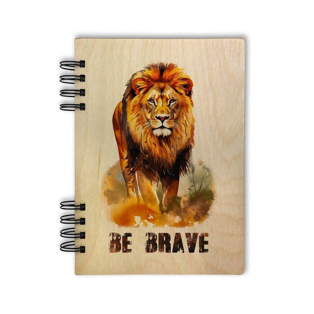 Блокнот дерев'яний "Be brave" лев 80 листів А5 (хрблд0015)