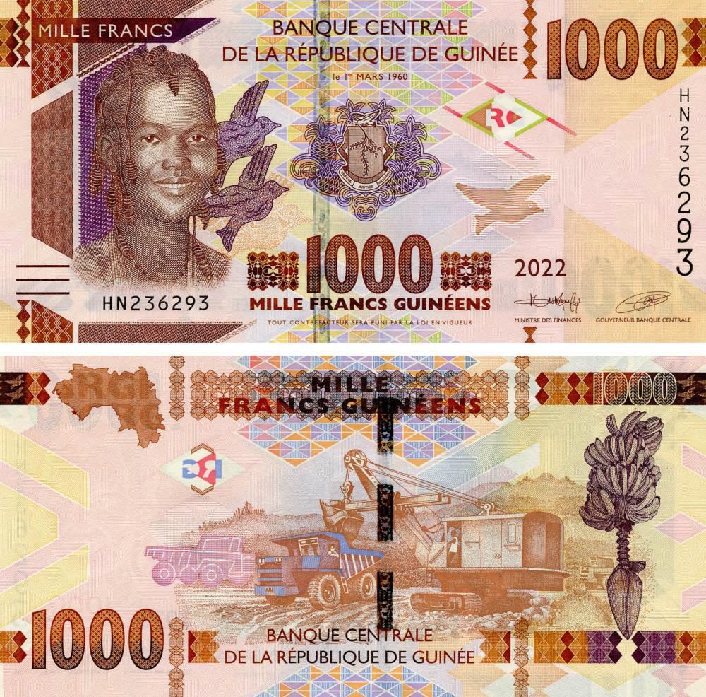 Коллекционная банкнота Гвинея 1000 франков 2022 UNC (P48)