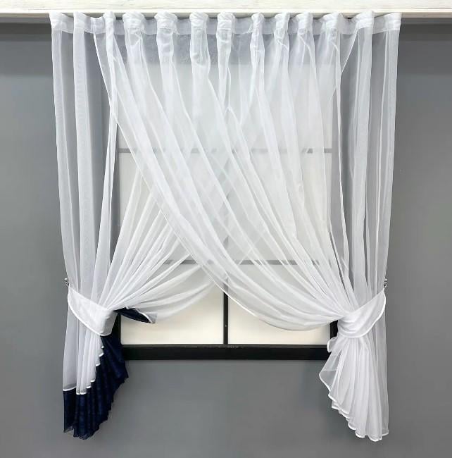 Шторки на кухню 330х170 см Белый/Синий (101к)