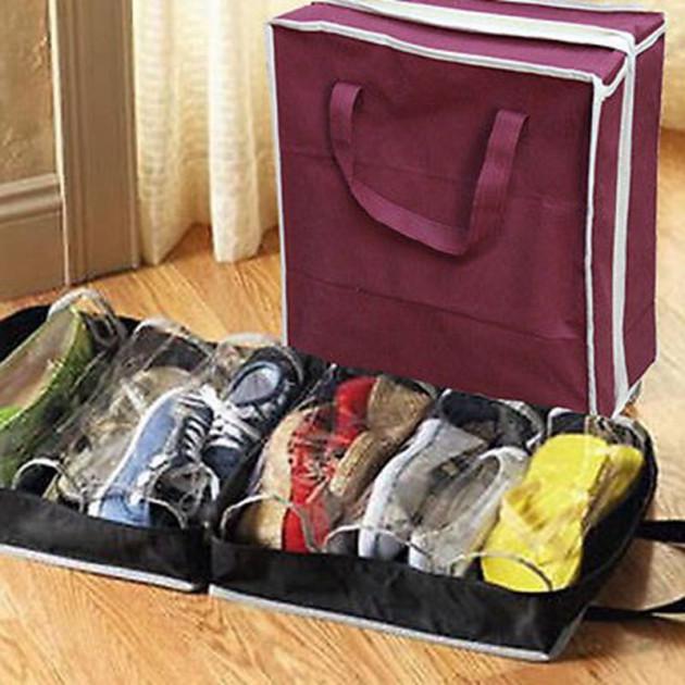 Сумка органайзер для зберігання взуття 6 пар Шуз Той UKC Shoe Tote коричневий - фото 3