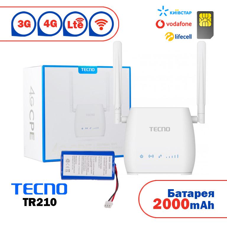 Стаціонарний 4G маршрутизатор Tecno TR210 з акумулятором 2000 mAh 4G LTE Wi-Fi під SIM картку (1734802210)