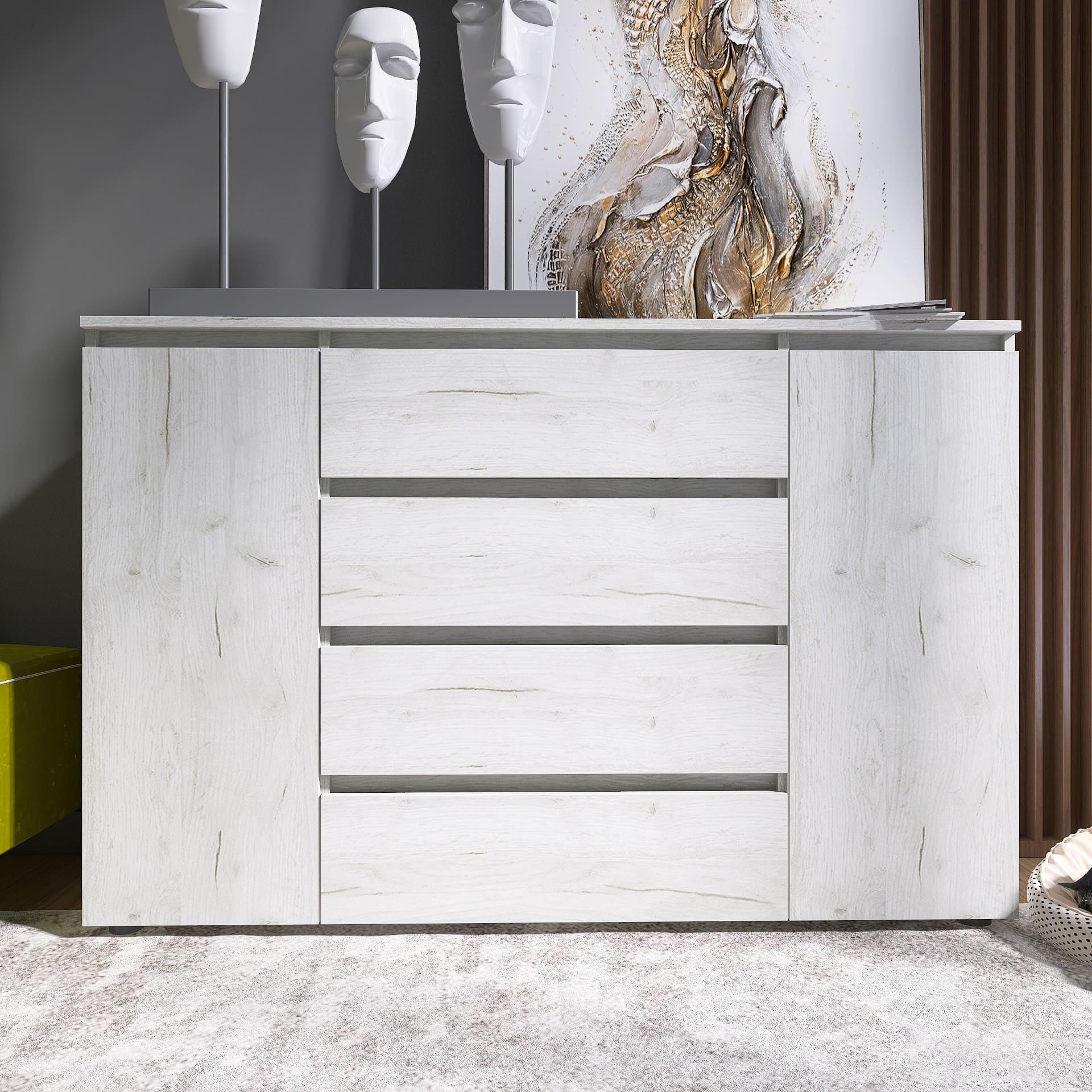 Комод Эверест Лайт КЛ 4 140х38х93 см Дуб крафт белый (09143)