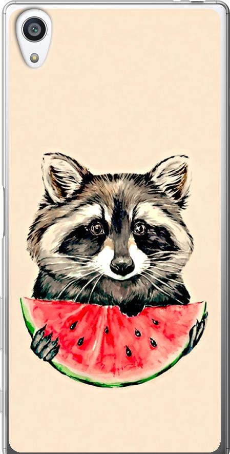 Чехол на Sony Xperia Z5 Premium E6883 Енотик с арбузом (4605t-345-42517)