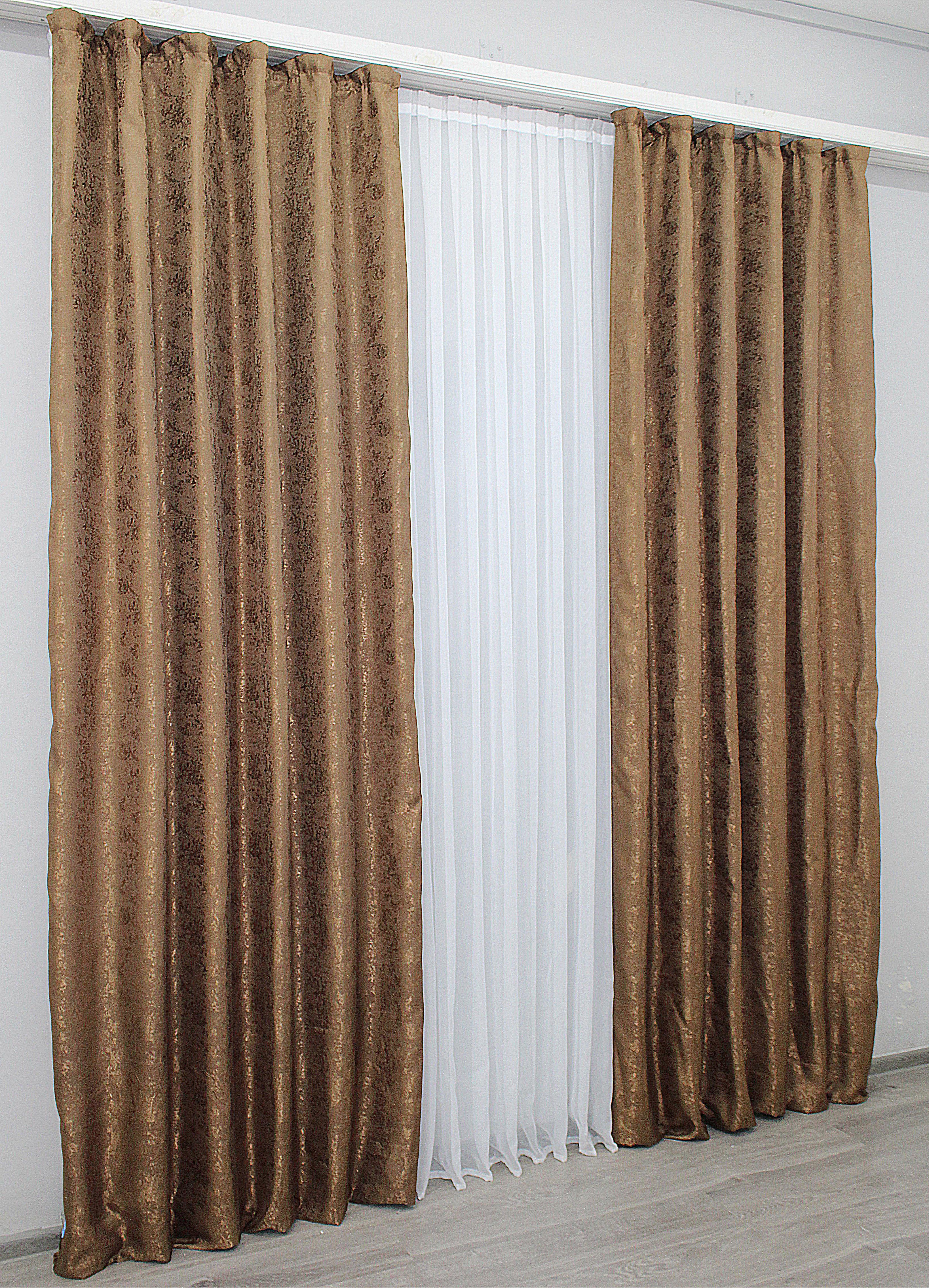 Комплект готовых штор VR-Textil Жаккард Мрамор Al1 № 660ш 150х285 см 2 шт. Коричневый (33-0134) - фото 4