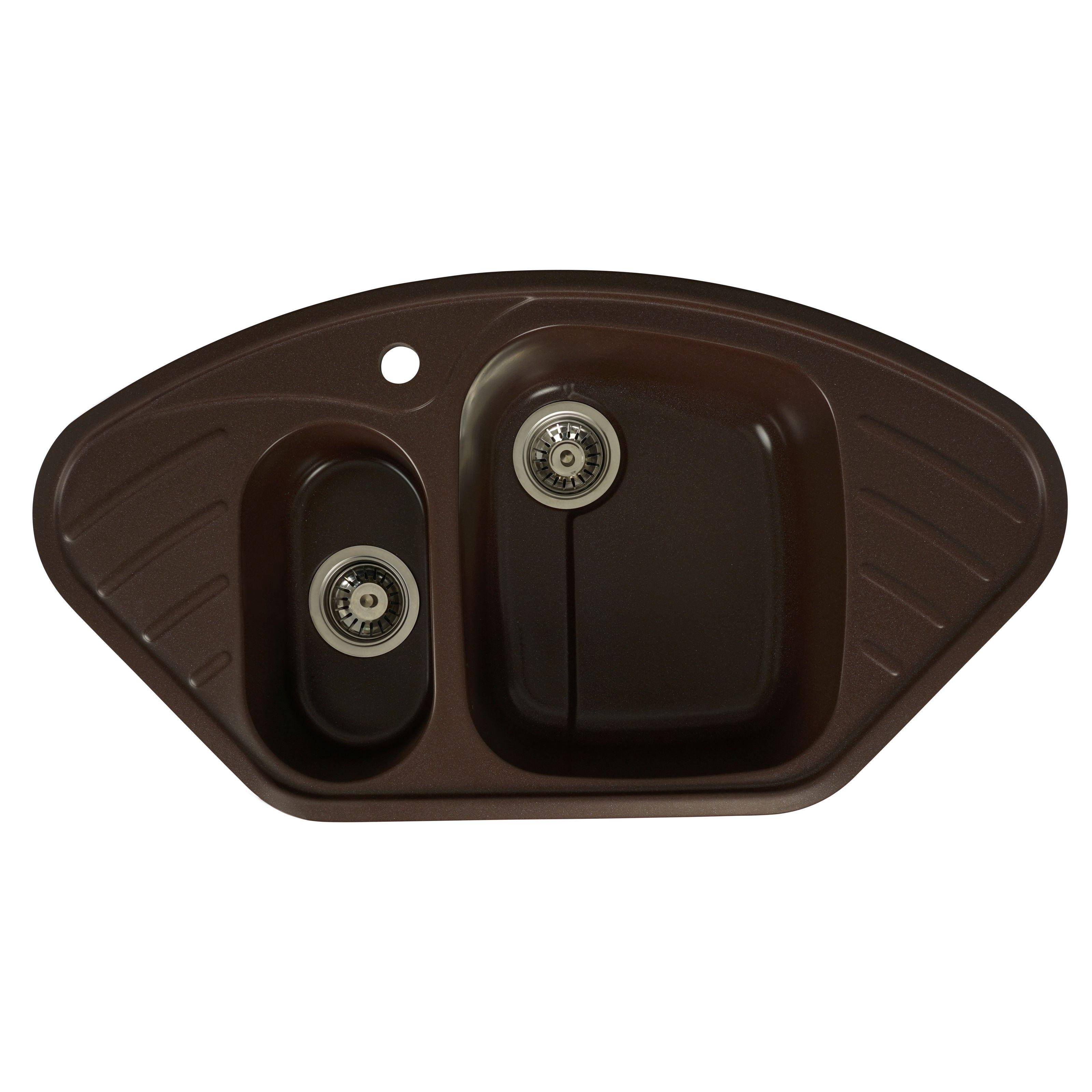 Мийка кухонна Platinum PLS-A24912 гранітна кутова півтори чаші 920x500 мм Коричневий (152318)