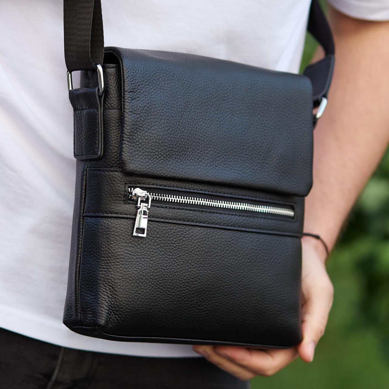 Месенджер через плечо кожаный Tiding Bag 56230 Черный