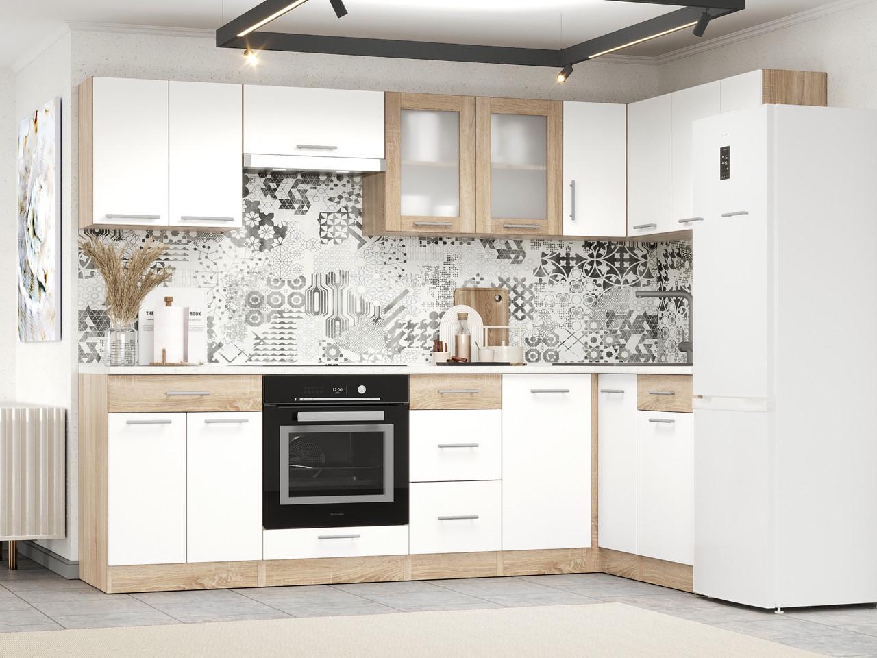 Мебель для угловой кухни Эверест №2 Эко Новая 2,6х1,4 м Сонома/Белый (27002.01) - фото 2 Мебель для угловой кухни Эверест №2 Эко Новая 2,6х1,4 м Сонома/Белый (27002.01) - фото 2