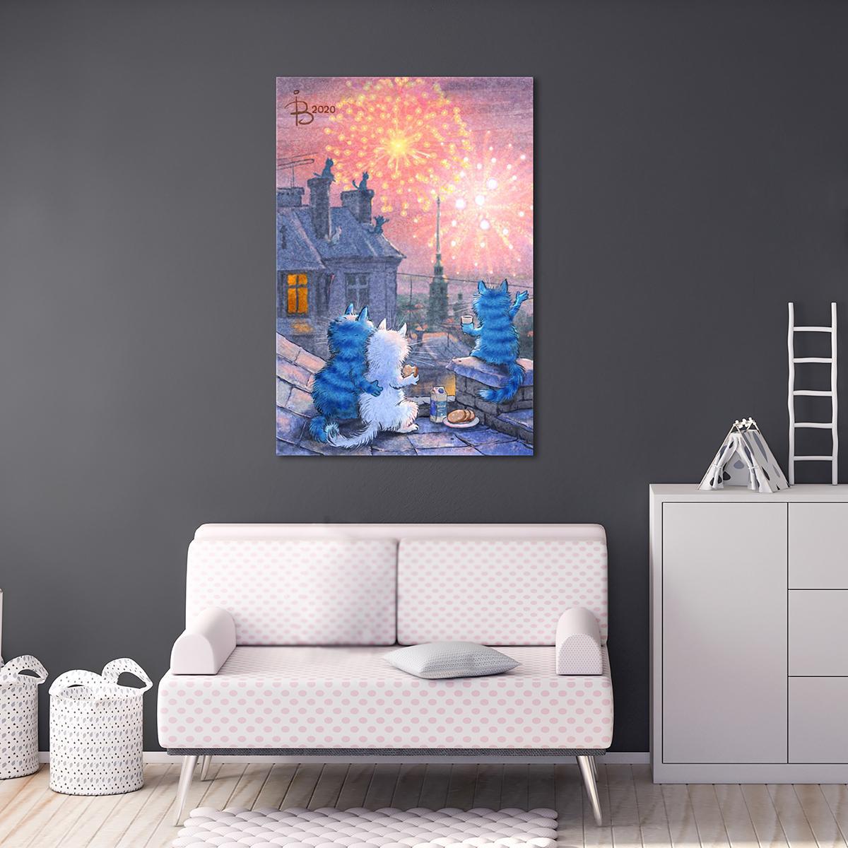 Модульная картина Фейерверки 1 модуль 70x105 см