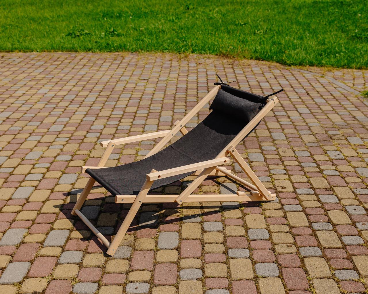 Шезлонг деревянный XRmaster раскладной с подлокотниками и подголовником Черный (0002362)