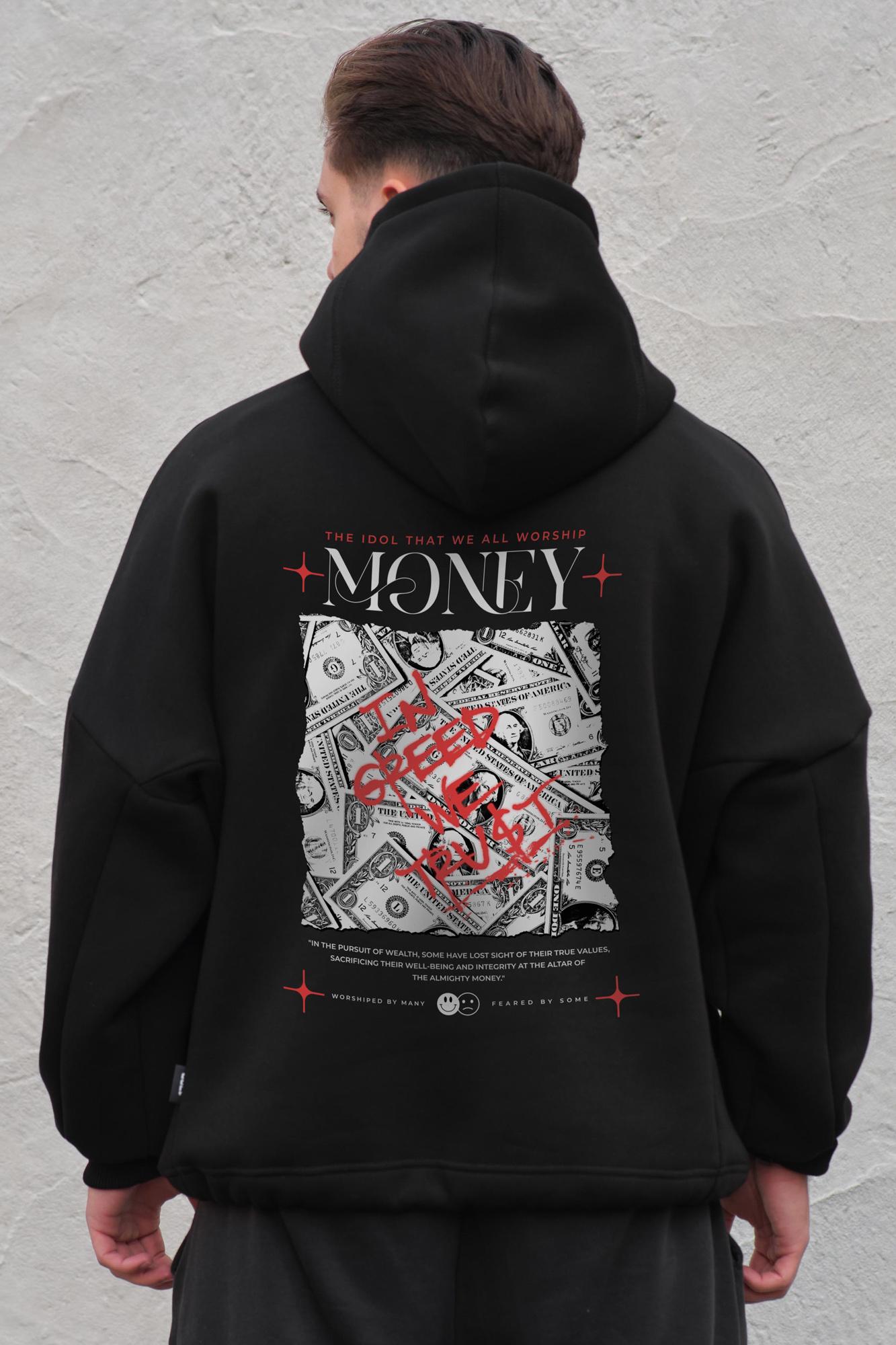 Худи на флисе Without с капюшоном и принтом Money Grafity оверсайз Black (8055540)