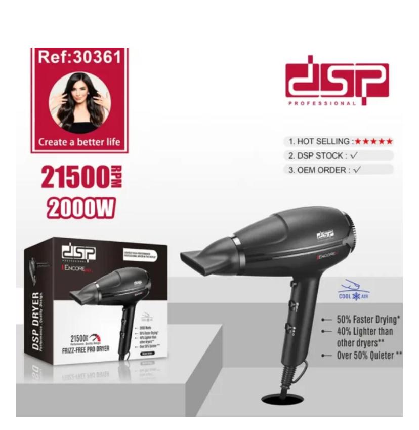 Фен для укладки и сушки волос DSP 30361 с концентратором 2000W Черный - фото 4 Фен для укладки и сушки волос DSP 30361 с концентратором 2000W Черный - фото 4