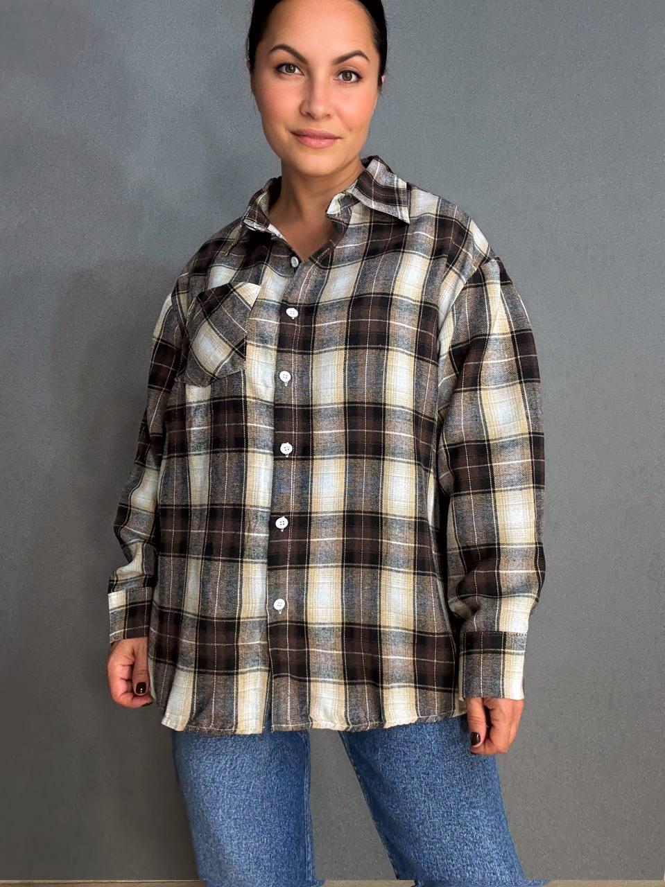 Сорочка жіноча Baoyu 225-1 в клітинку оверсайз фланель OS Темно-коричневий (4760) - фото 5 Сорочка жіноча Baoyu 225-1 в клітинку оверсайз фланель OS Темно-коричневий (4760) - фото 5
