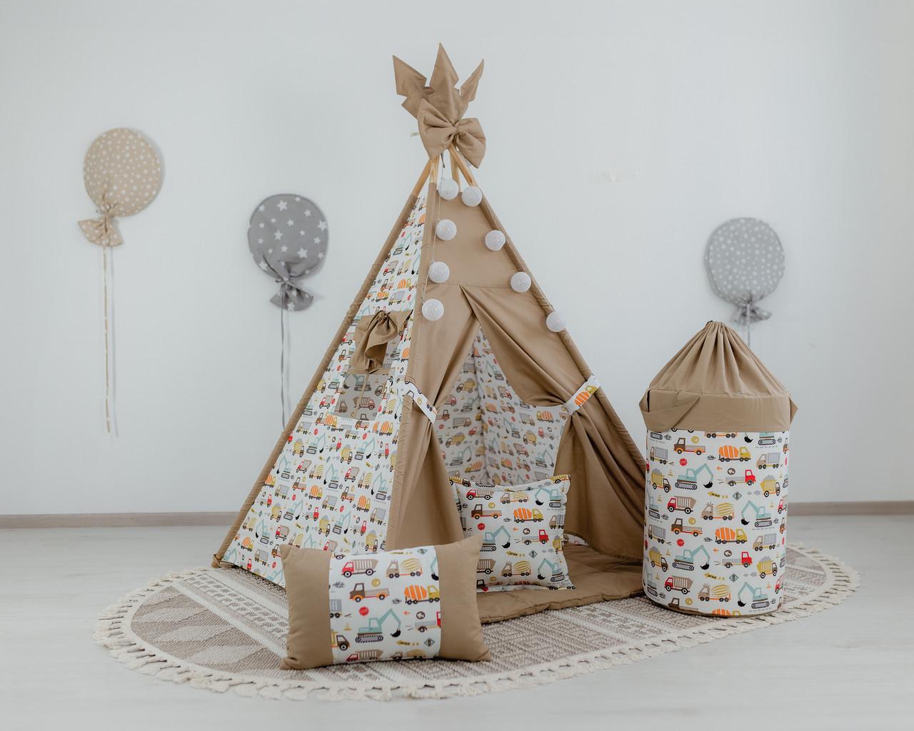 Вігвам для дитини Машинки з матрацом і подушками з кошиком для білизни