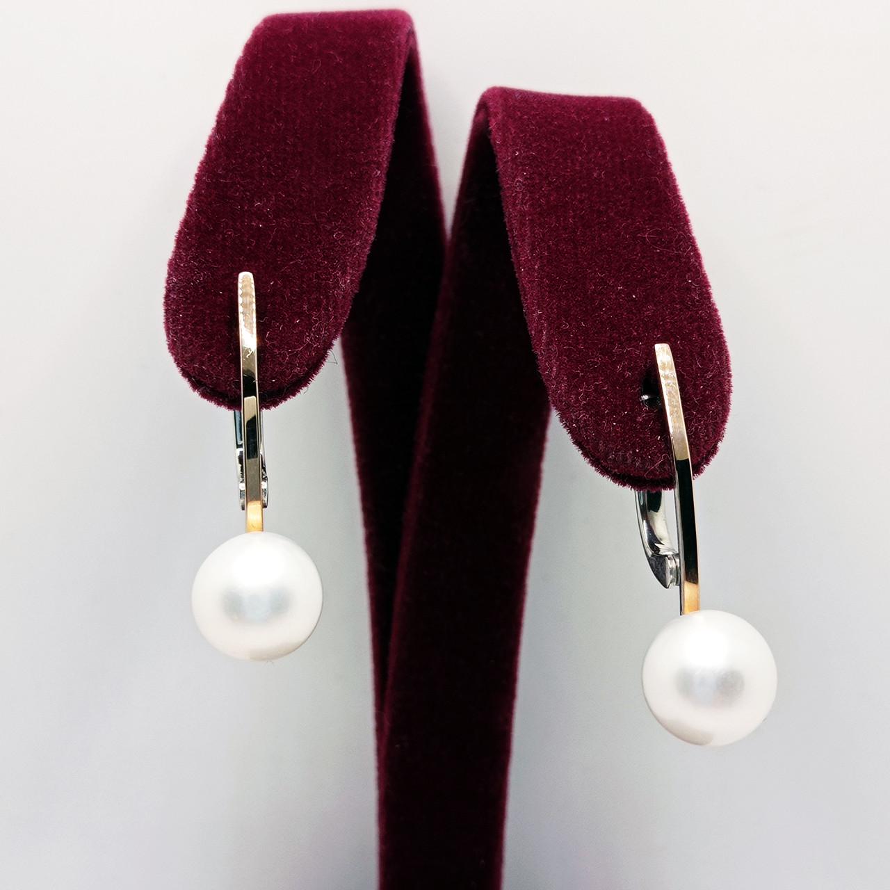 Серьги серебро белый жемчуг родий золотая накладка 925° 4,44 г (487)