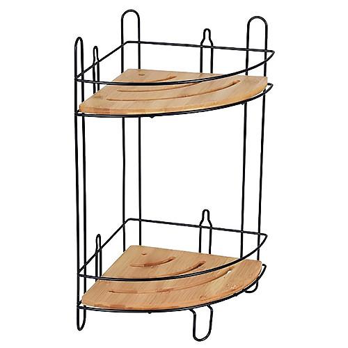 Полка угловая Bisk PLAIN 2-ярусная для ванной с бамбуком Черный (08048)