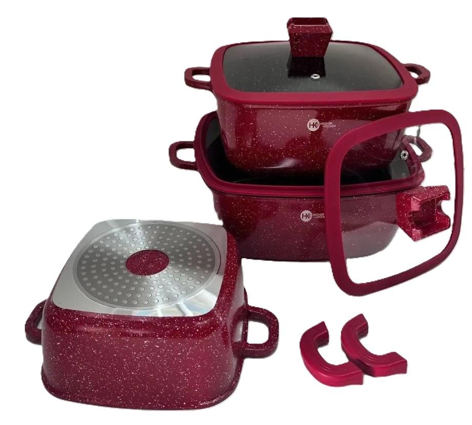 Набір квадратних каструль Higher Kitchen HK-323 Червоний (25580304) - фото 4 Набір квадратних каструль Higher Kitchen HK-323 Червоний (25580304) - фото 4