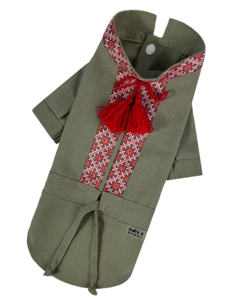 Вышиванка для собак RUB-50 с кисточками льняная р. 2 Хаки