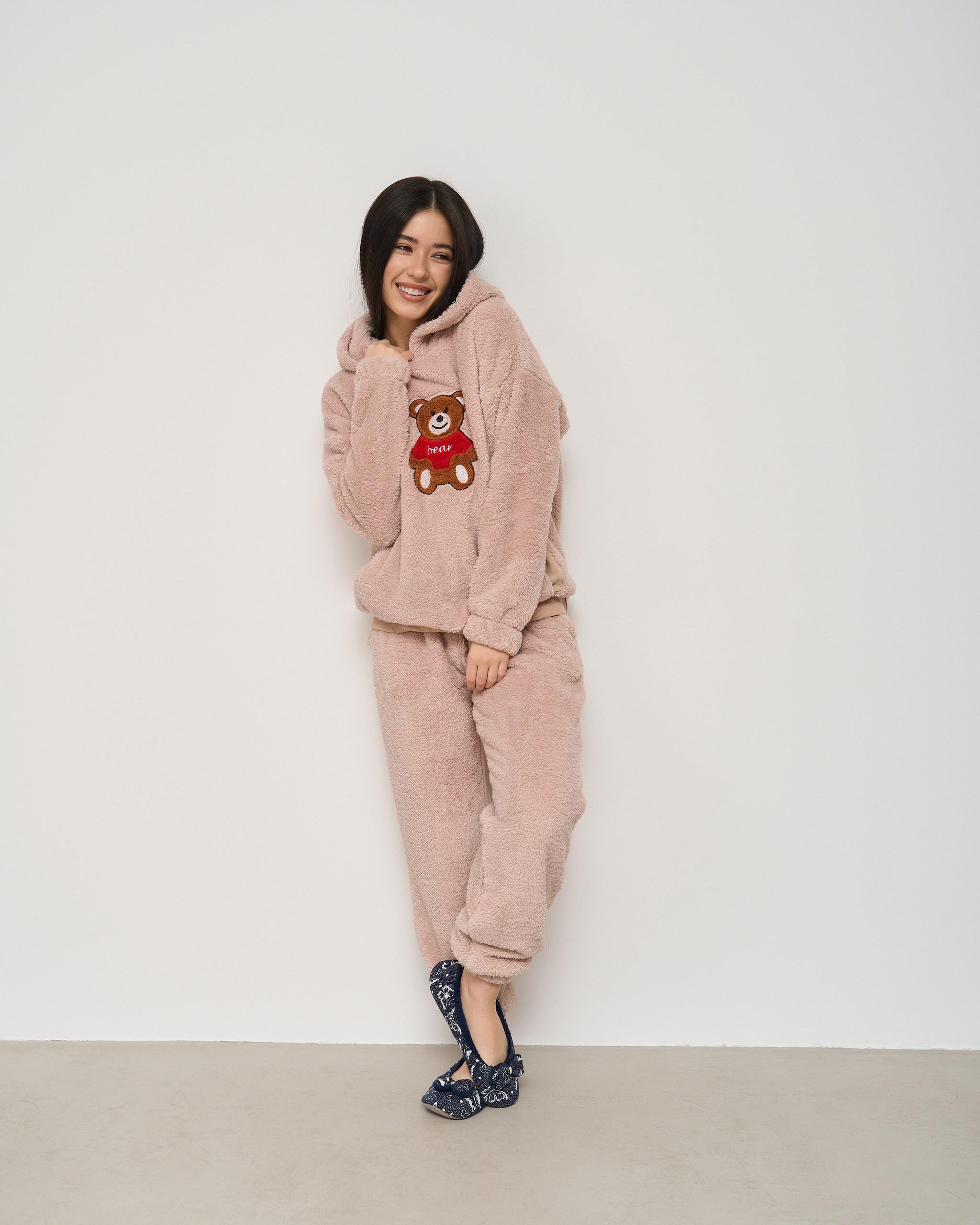 Пижама женская с капюшоном Мишка Тедди велюрсофт L Бежевый (94117) Пижама женская с капюшоном Мишка Тедди велюрсофт L Бежевый (94117)