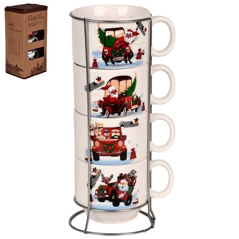 Чашки на подставке новогодние R34148 Merry Christmas 5 пр. 180 мл