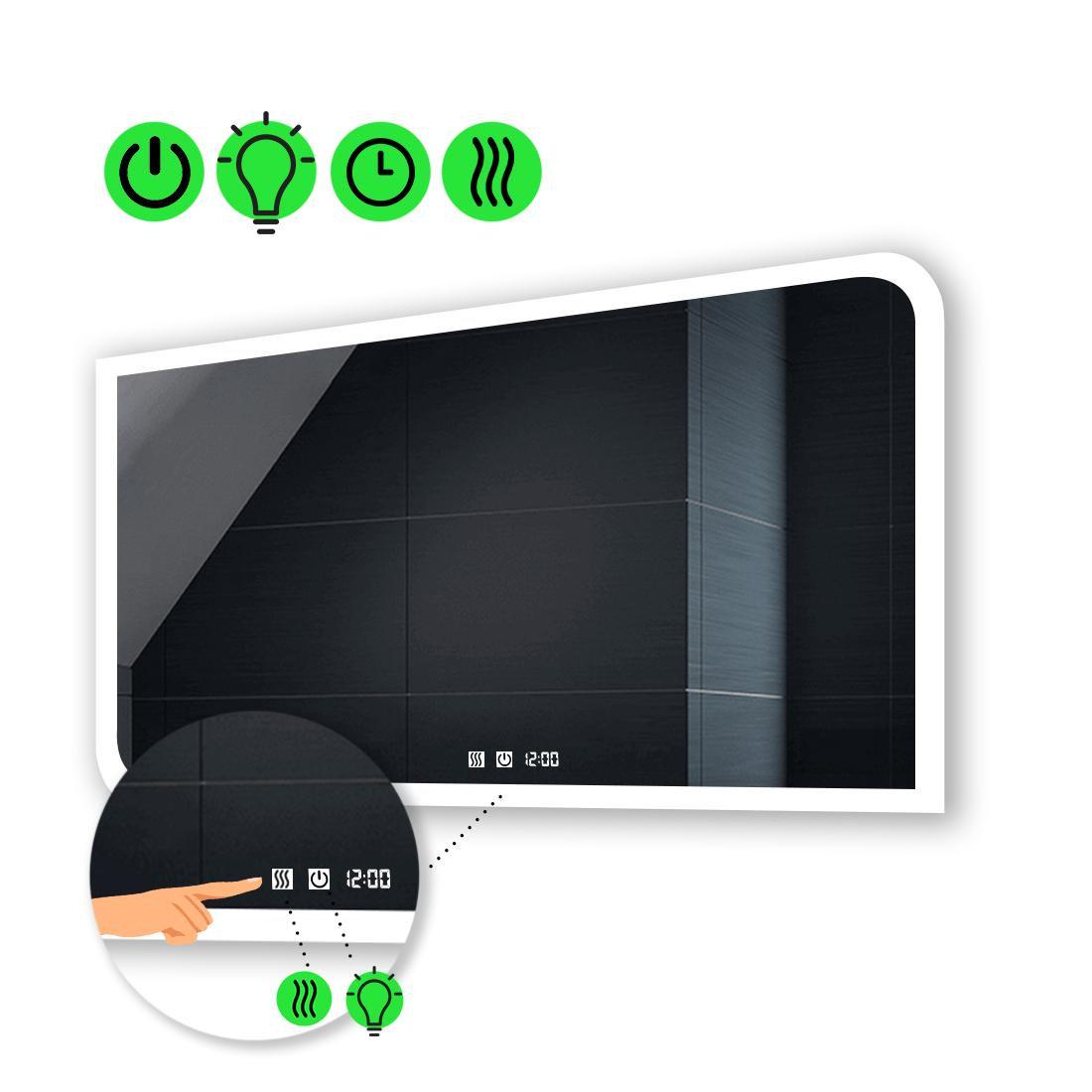 Зеркало с LED подсветкой Kruka с двумя сенсорами/часами и подогревом 120x80 см (Krukag204)